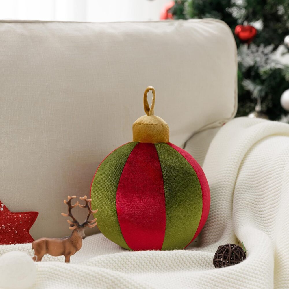 8359 Ashler Christmas Bell Pillow, Round Throw Pillow, Red Christmas Throw